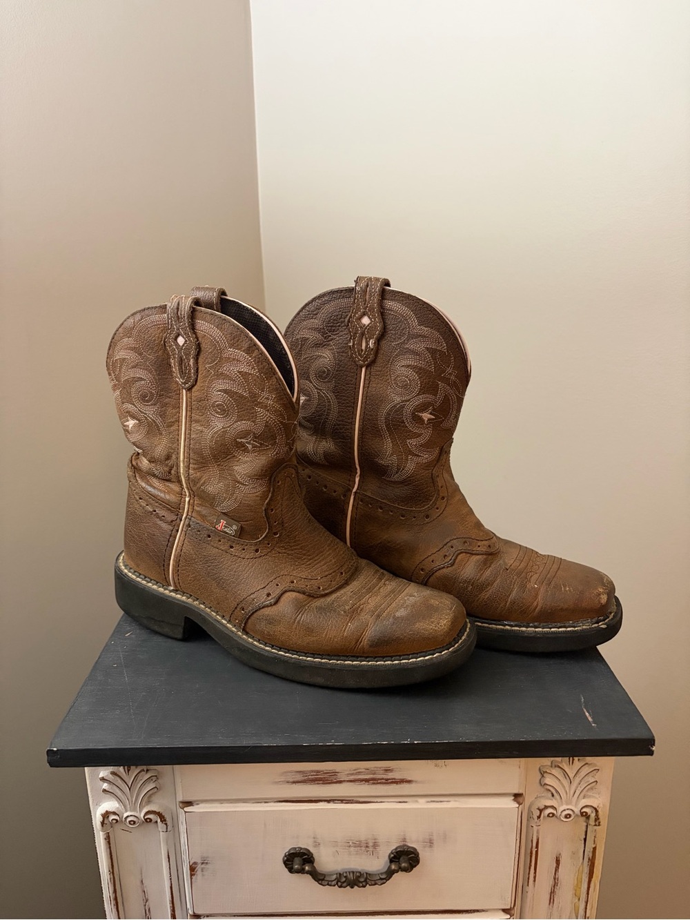 Brown Embossed Leather Cowboy Boots